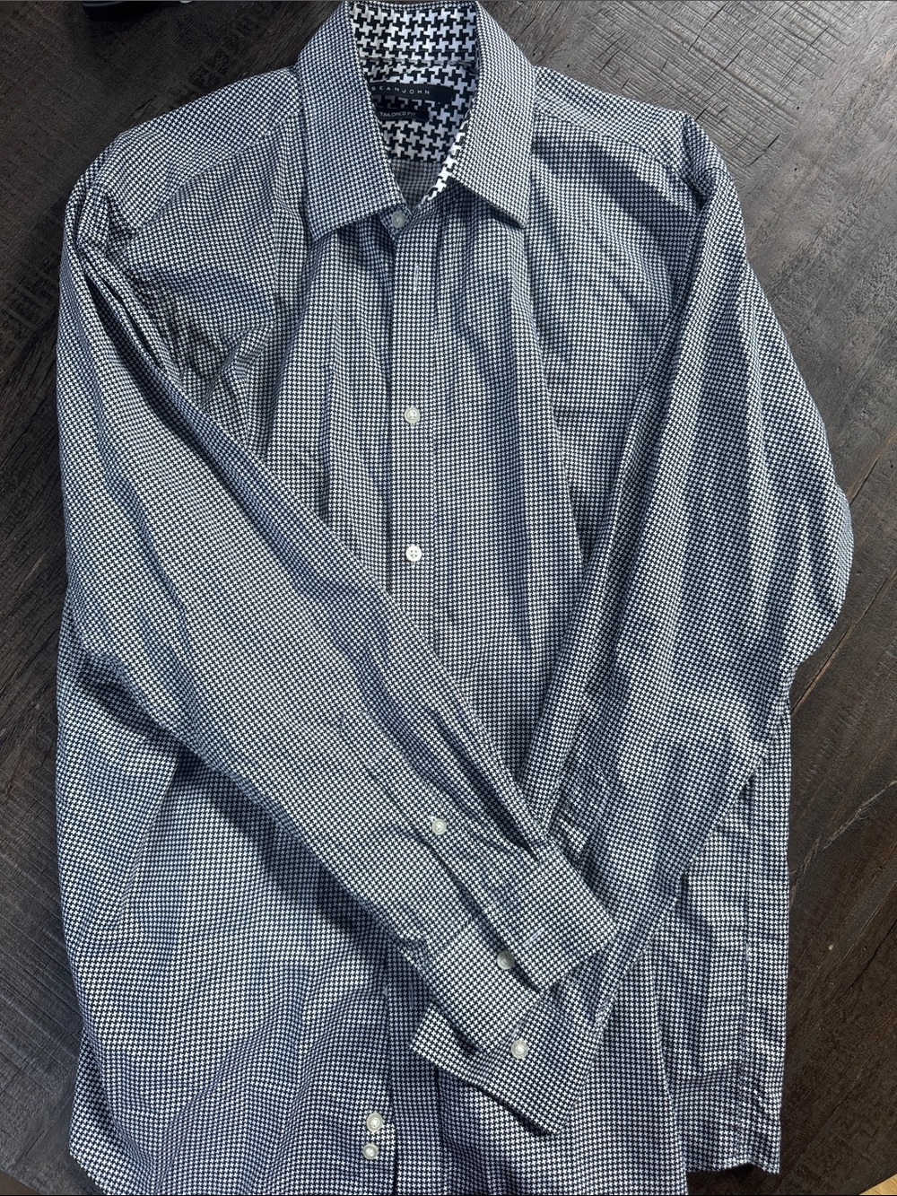Sean John Navy and White Micro-Check Dress Shirt